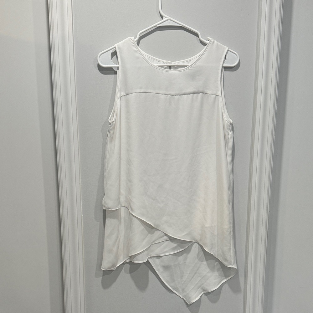 Cable & Gauge White Layered Asymmetrical Chiffon Tank